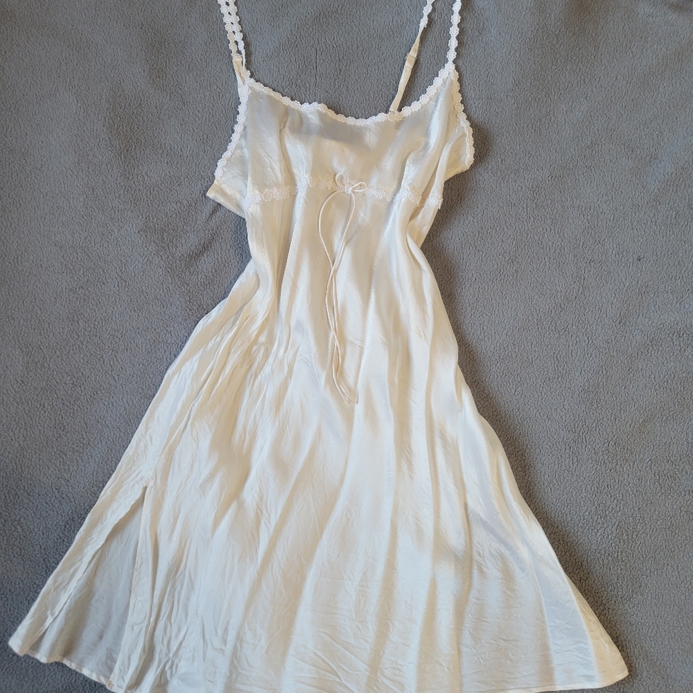 silk slip dress with lace detail